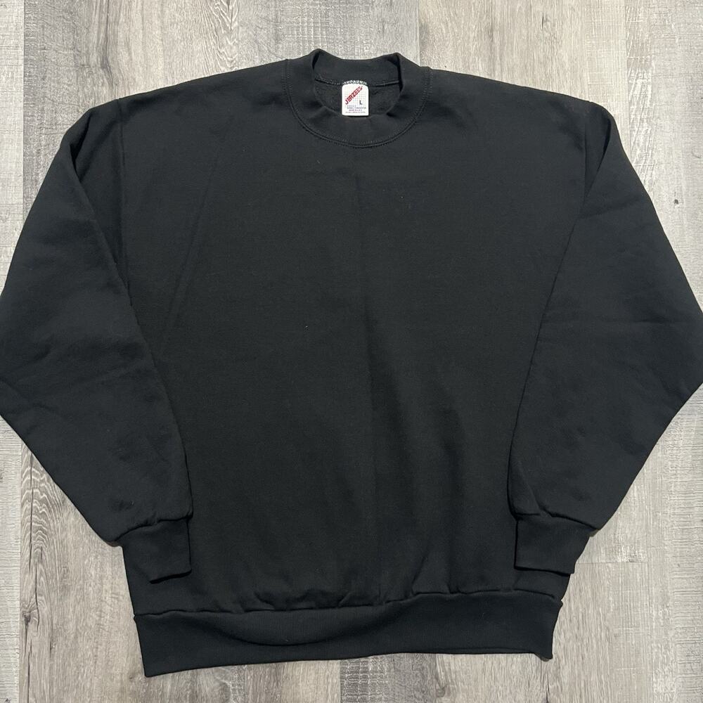VTG Jerzees Blank Black Crewneck Sweatshirt USA Essential Pull Over 90s Large